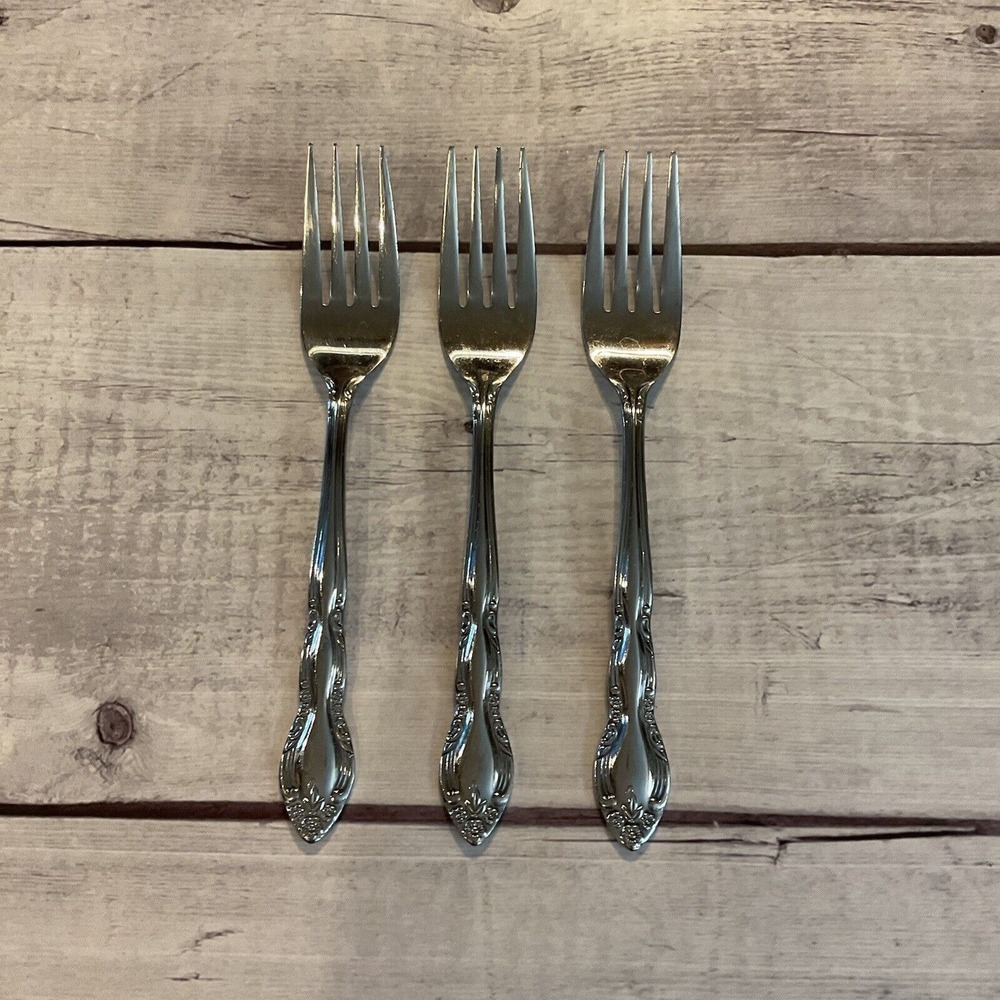 Imperial International Stainless Flatware FLEURETTE 3 Salad Dessert Forks Korea
